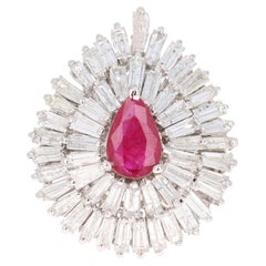 4.80 Carat Natural Ruby Baguette Diamond 14 Karat White Gold Ballerina Ring
