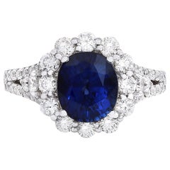 Natural Sapphire Diamond Ring In 14 Karat Solid White Gold