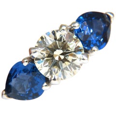 4.80 Carat Natural Sapphires Diamond Ring Three-Stone Classic