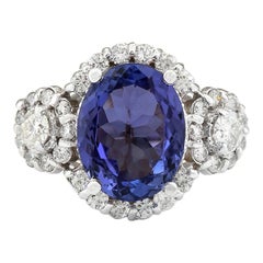 Natural Tanzanite Diamond Ring In 14 Karat White Gold