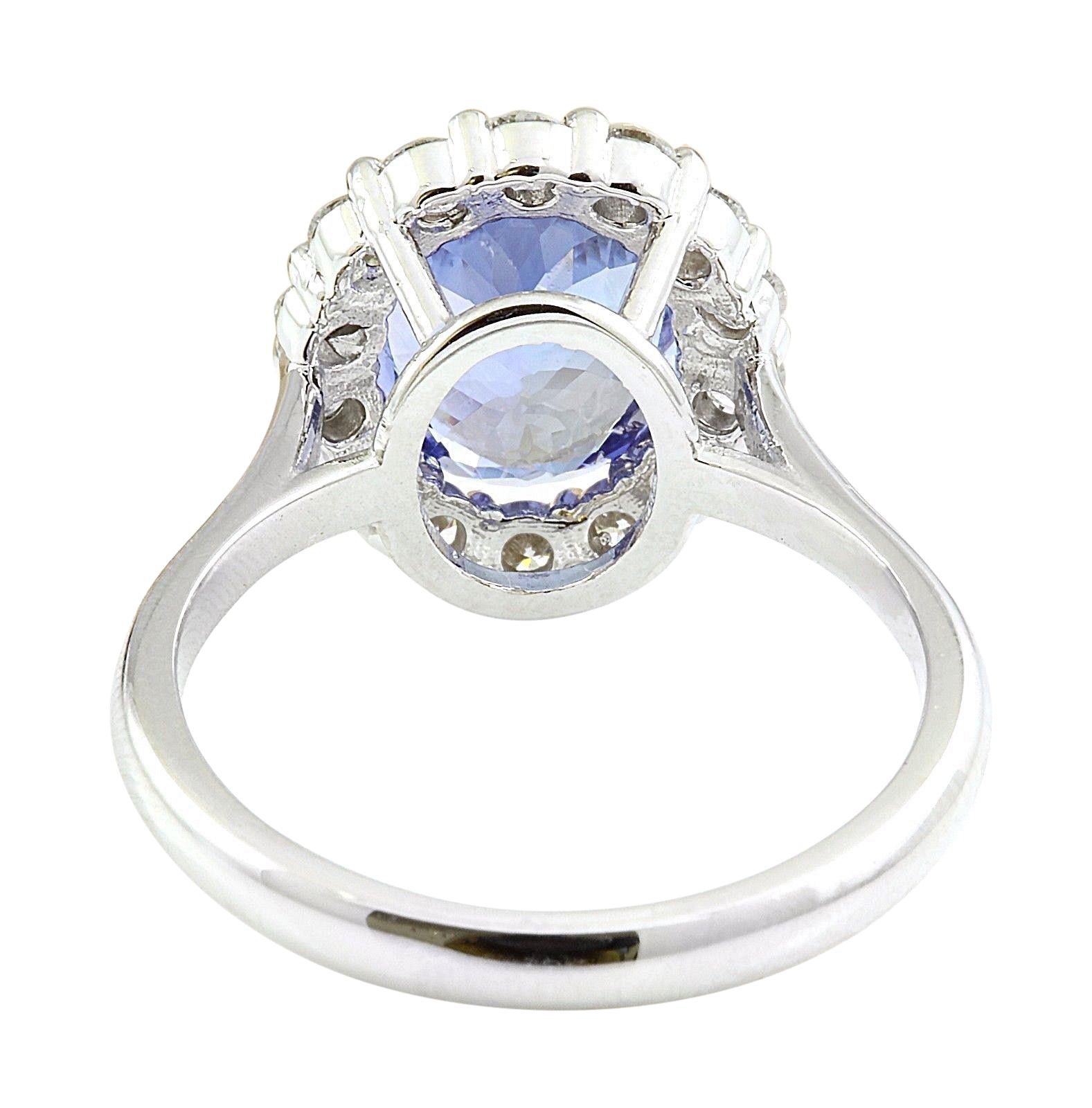 Modern Natural Tanzanite Diamond Ring In 14 Karat Solid White Gold For Sale