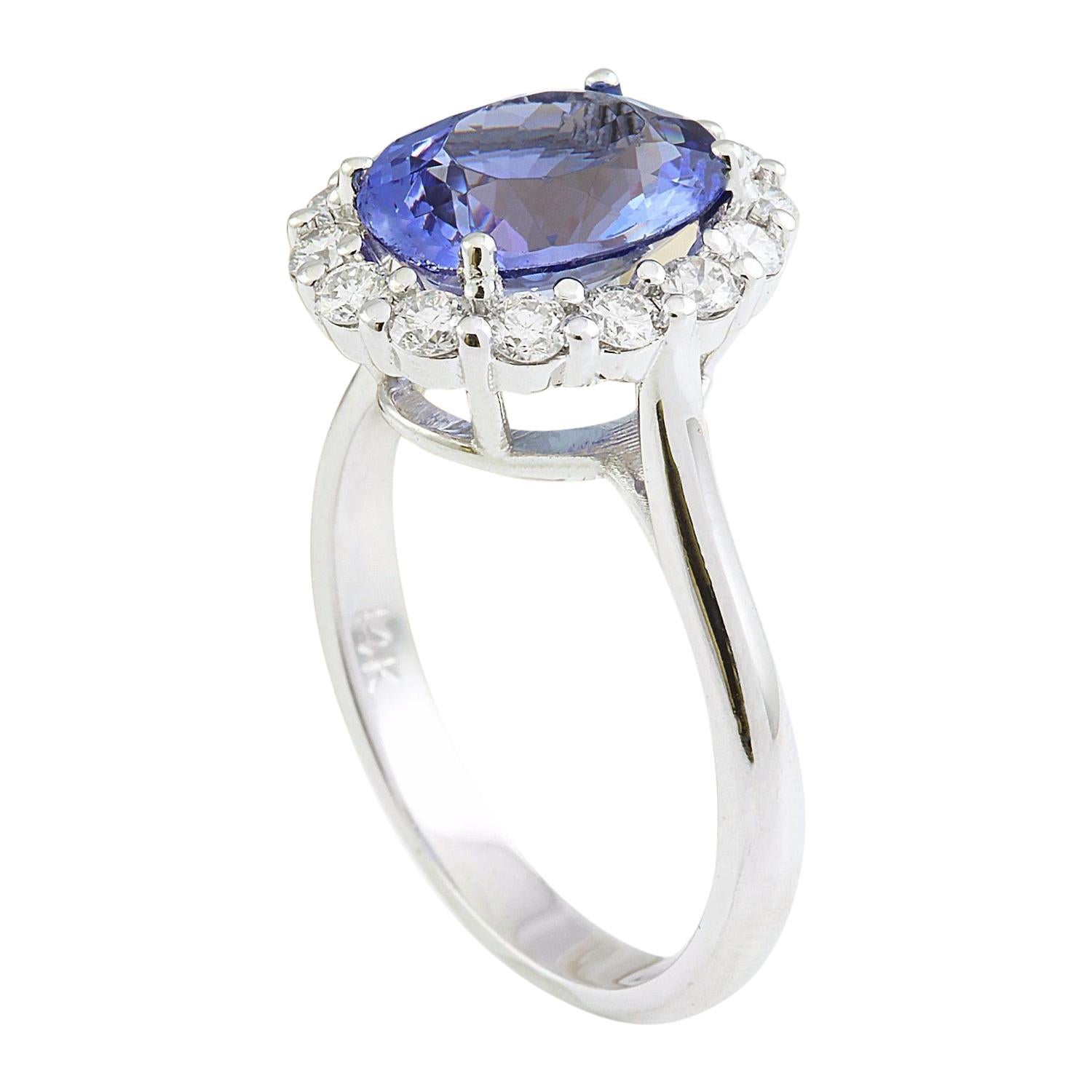 Oval Cut Natural Tanzanite Diamond Ring In 14 Karat Solid White Gold For Sale