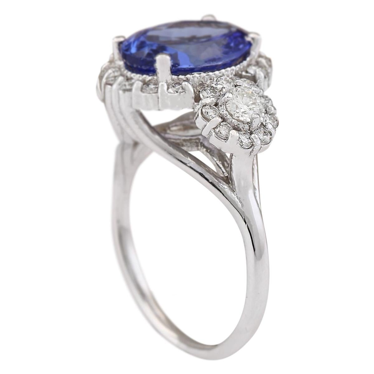 Oval Cut Natural Tanzanite Diamond Ring In 14 Karat White Gold For Sale