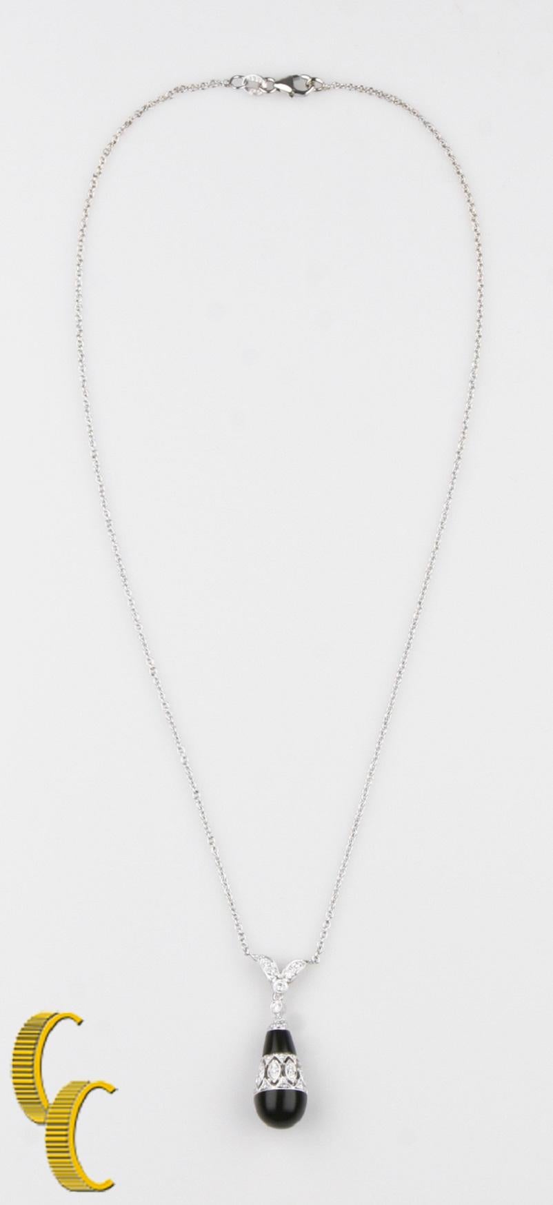 Colgante de gota de ónix y diamantes de 4,80 quilates con cadena de oro blanco de 18 quilates Corte redondo en venta