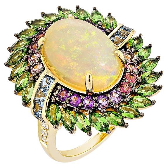 4.80 Carat Opal Fancy Ring in 18KYG with Multi Gemstone and Diamond.  