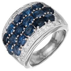 4.80 Carat Oval Sapphire Round Diamond 14k White Gold Cocktail Ring