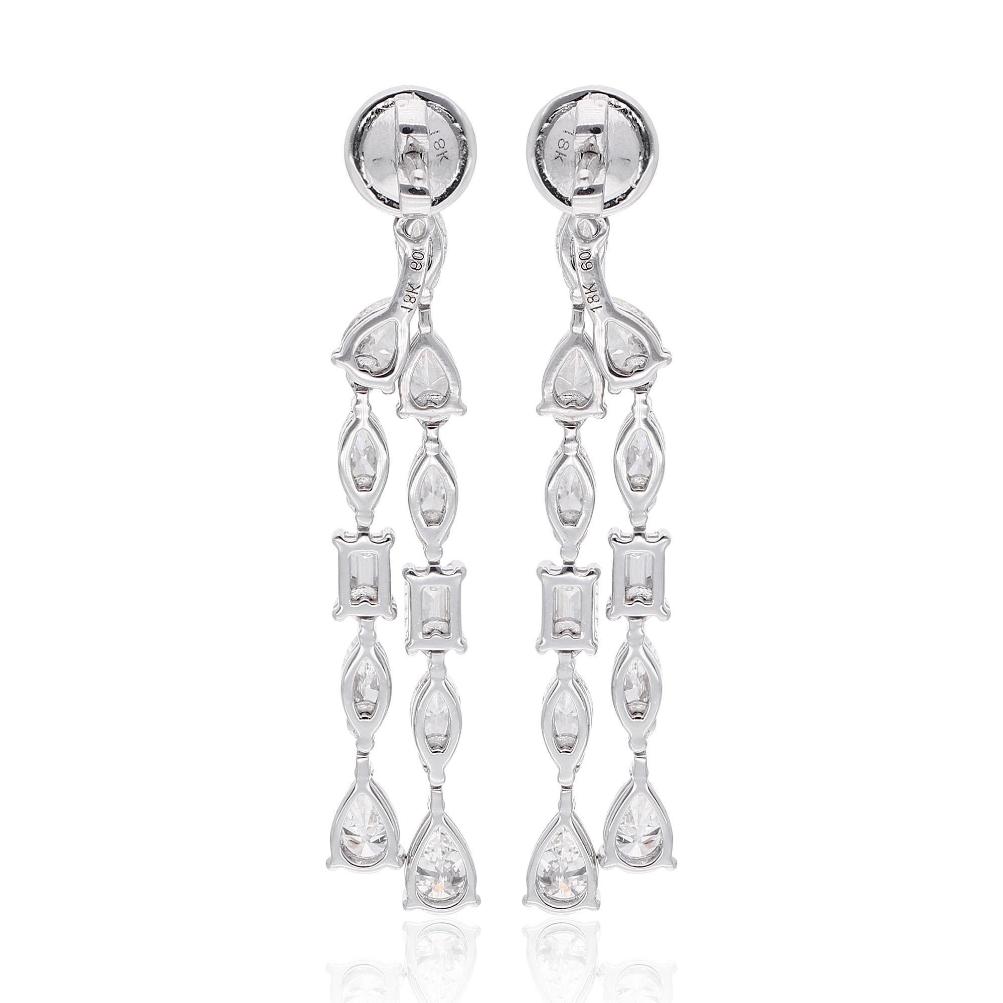 Women's 4.80 Carat Pear Marquise & Emerald Cut Diamond Fine Earrings 14 Karat White Gold For Sale