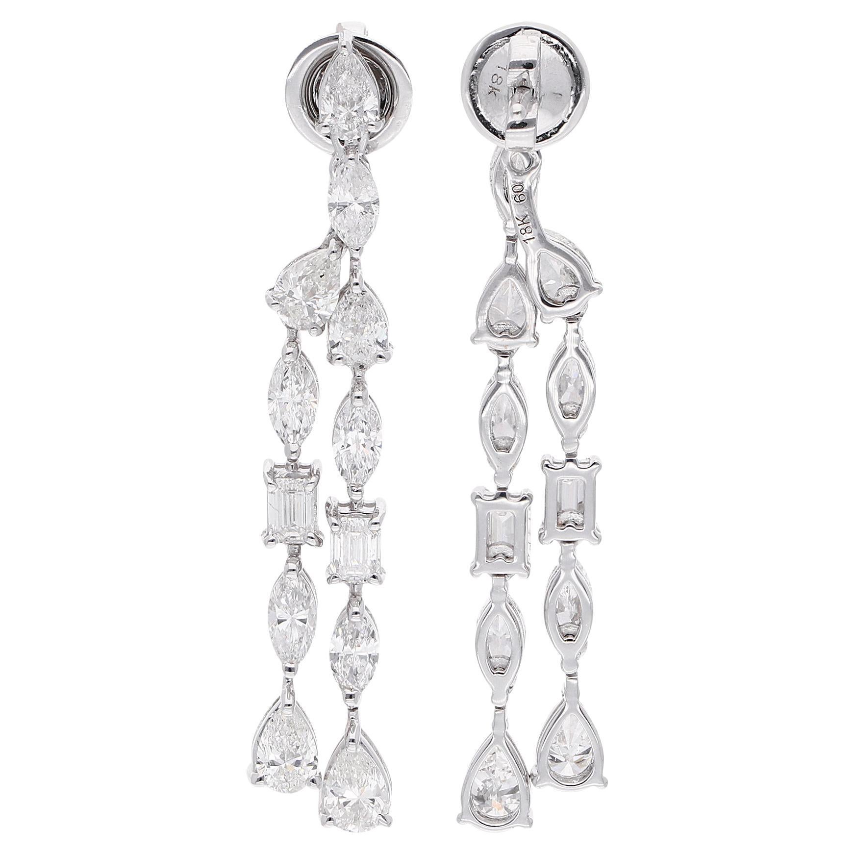 Boucles d'oreilles fines en or blanc 18 carats 4.80 carats poire marquise et diamant taille émeraude