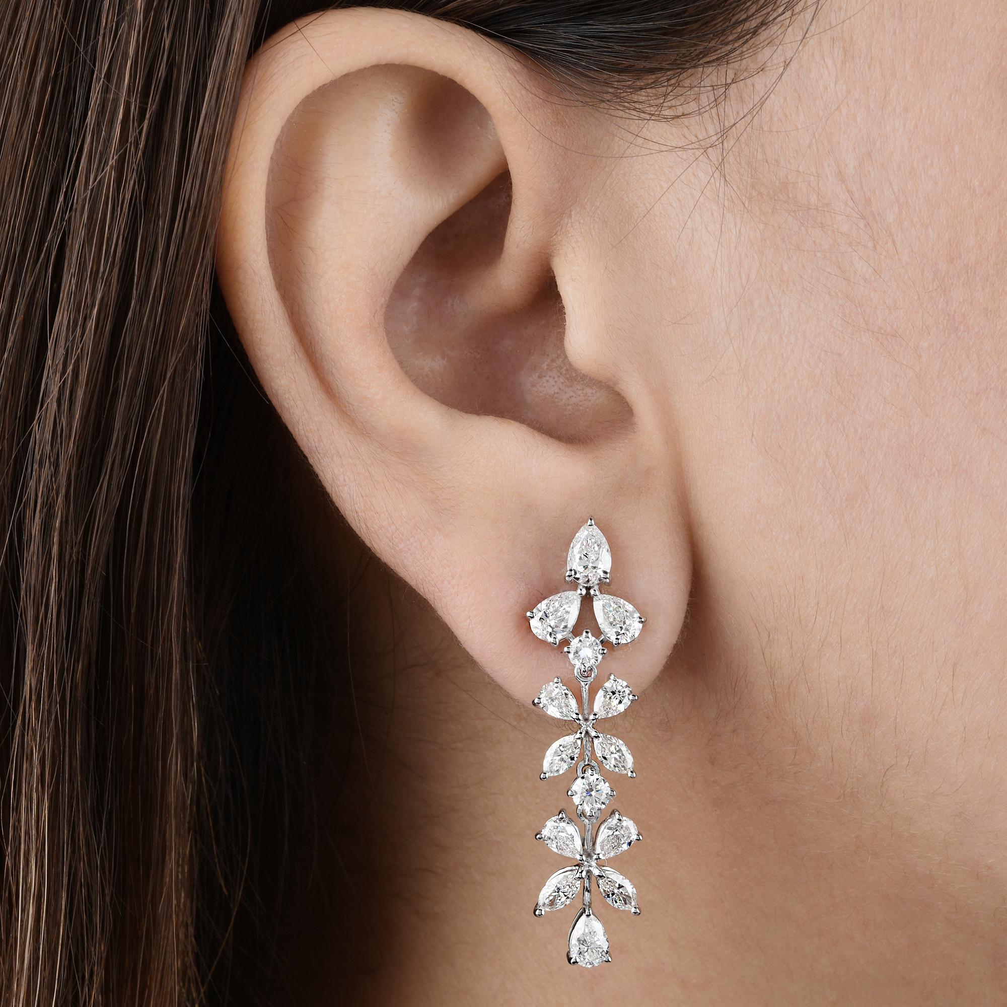 Modern 4.80 Carat Pear Marquise & Round Diamond Dangle Earrings 14 Karat White Gold For Sale