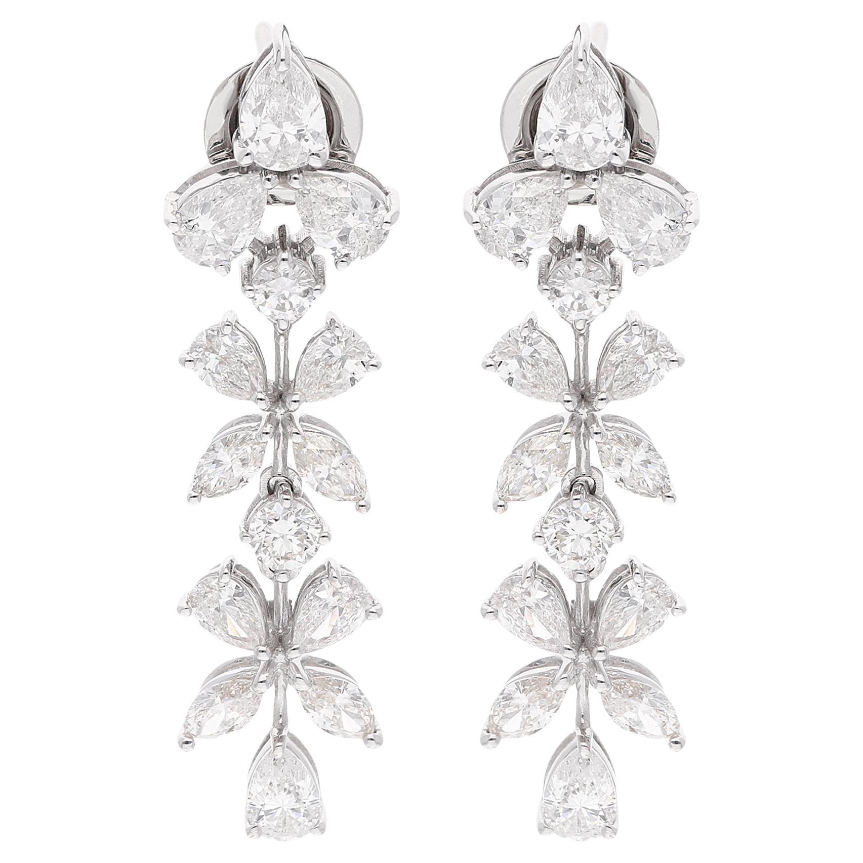 4.80 Carat Pear Marquise 
Round Diamond Dangle Earrings 14 Karat White Gold