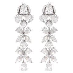 Pendientes colgantes de pera, marquesa y diamante redondo de 4,80 quilates y oro blanco de 18 quilates