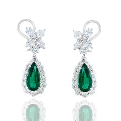 4.80 Carat Pear Shape Emerald and Diamond Drop Earrings in 18K White Gold