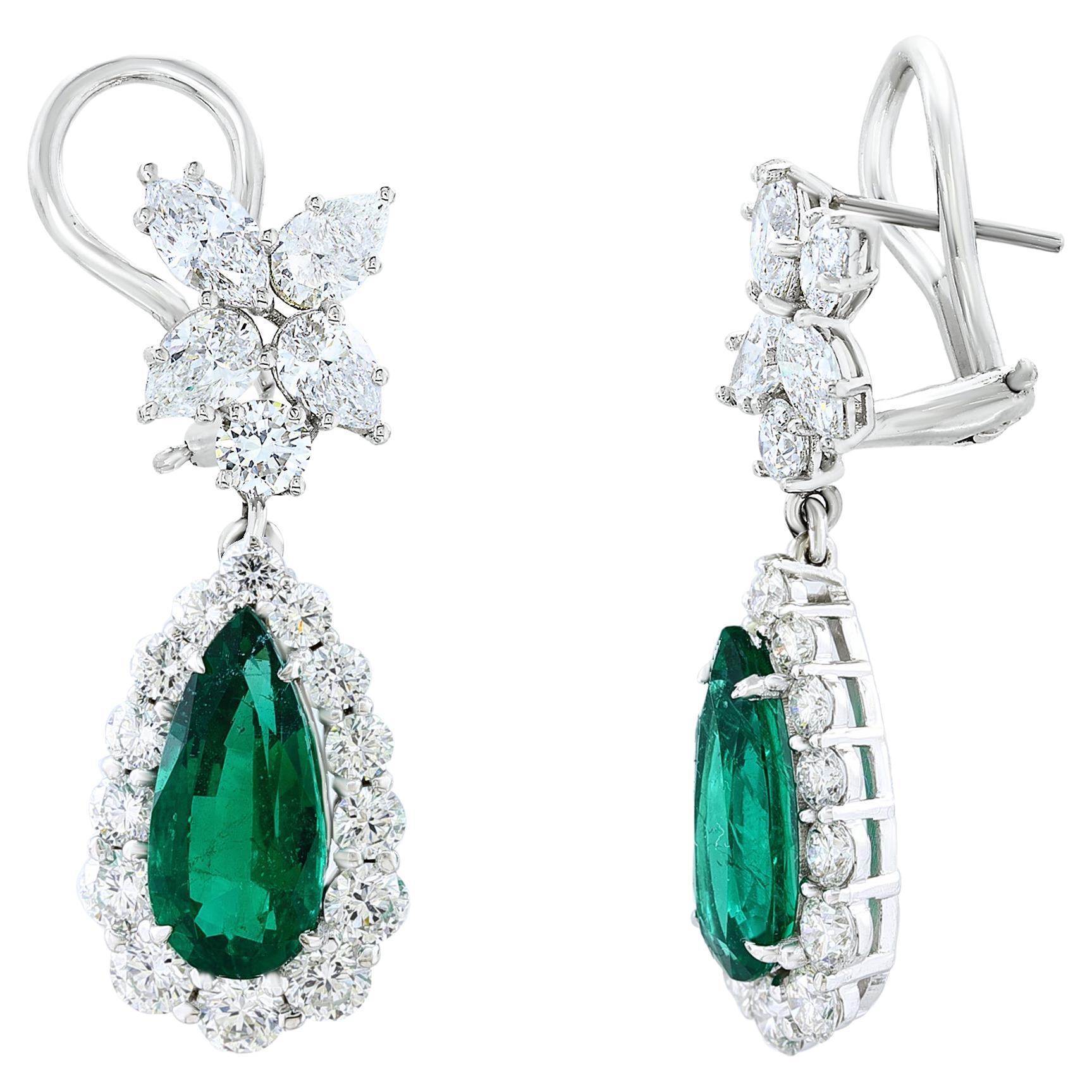 4.80 Carat Pear Shape Emerald and Diamond Drop Earrings in 18K White Gold For Sale