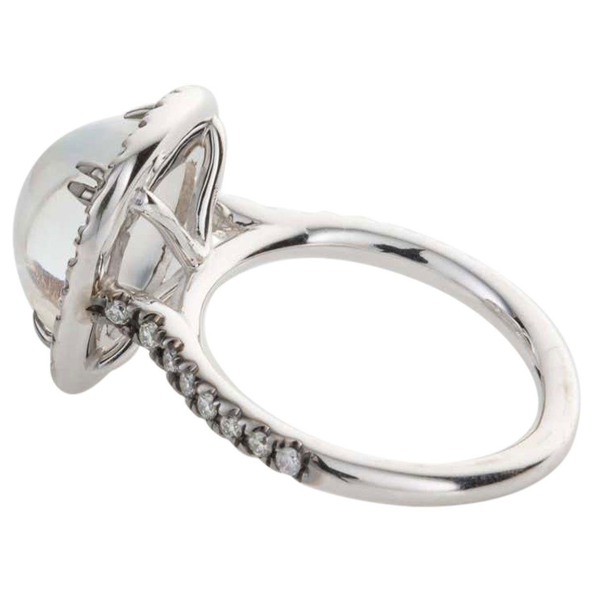 Women's 4.80 Carat Rainbow Moonstone & Diamond 18 Karat White Gold Ring For Sale