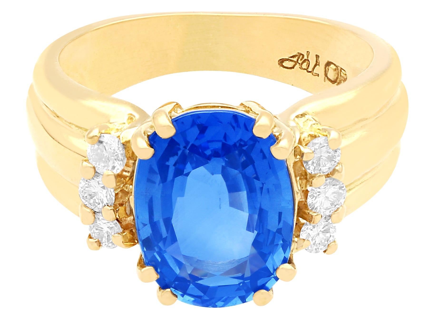 Oval Cut 4.80 Carat Sapphire and Diamond Yellow Gold Cocktail Ring For Sale