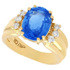 Vintage 4.80 Carat Sapphire and Diamond Yellow Gold Cocktail Ring