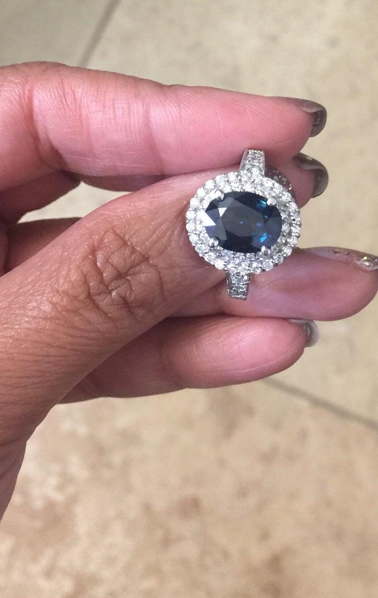 4.80 Carat Sapphire Diamond Double Halo 14k White Gold Engagement Ring In New Condition In Los Angeles, CA