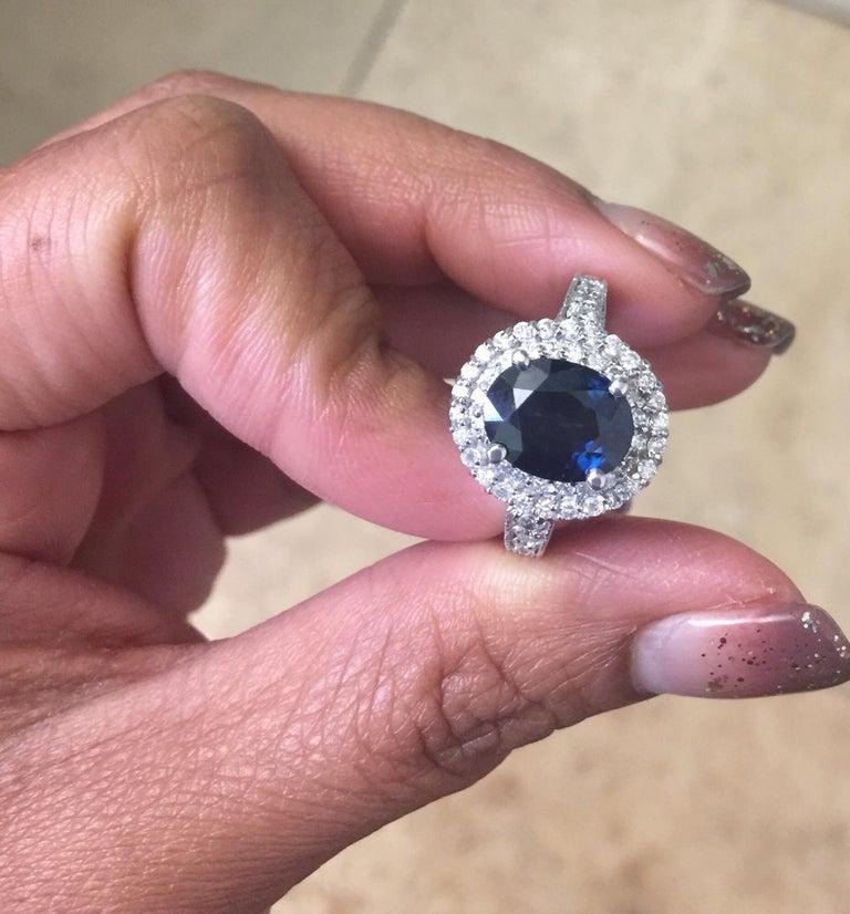 Women's 4.80 Carat Sapphire Diamond Double Halo 14k White Gold Engagement Ring