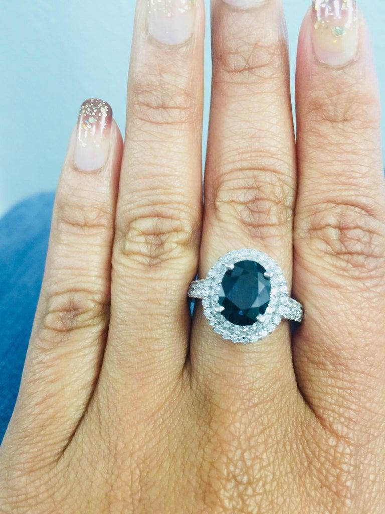 4.80 Carat Sapphire Diamond Double Halo 14k White Gold Engagement Ring 1
