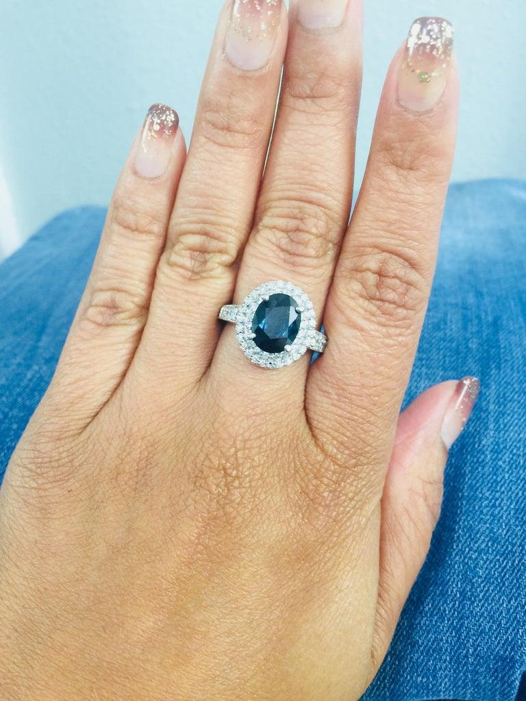 4.80 Carat Sapphire Diamond Double Halo 14k White Gold Engagement Ring 2