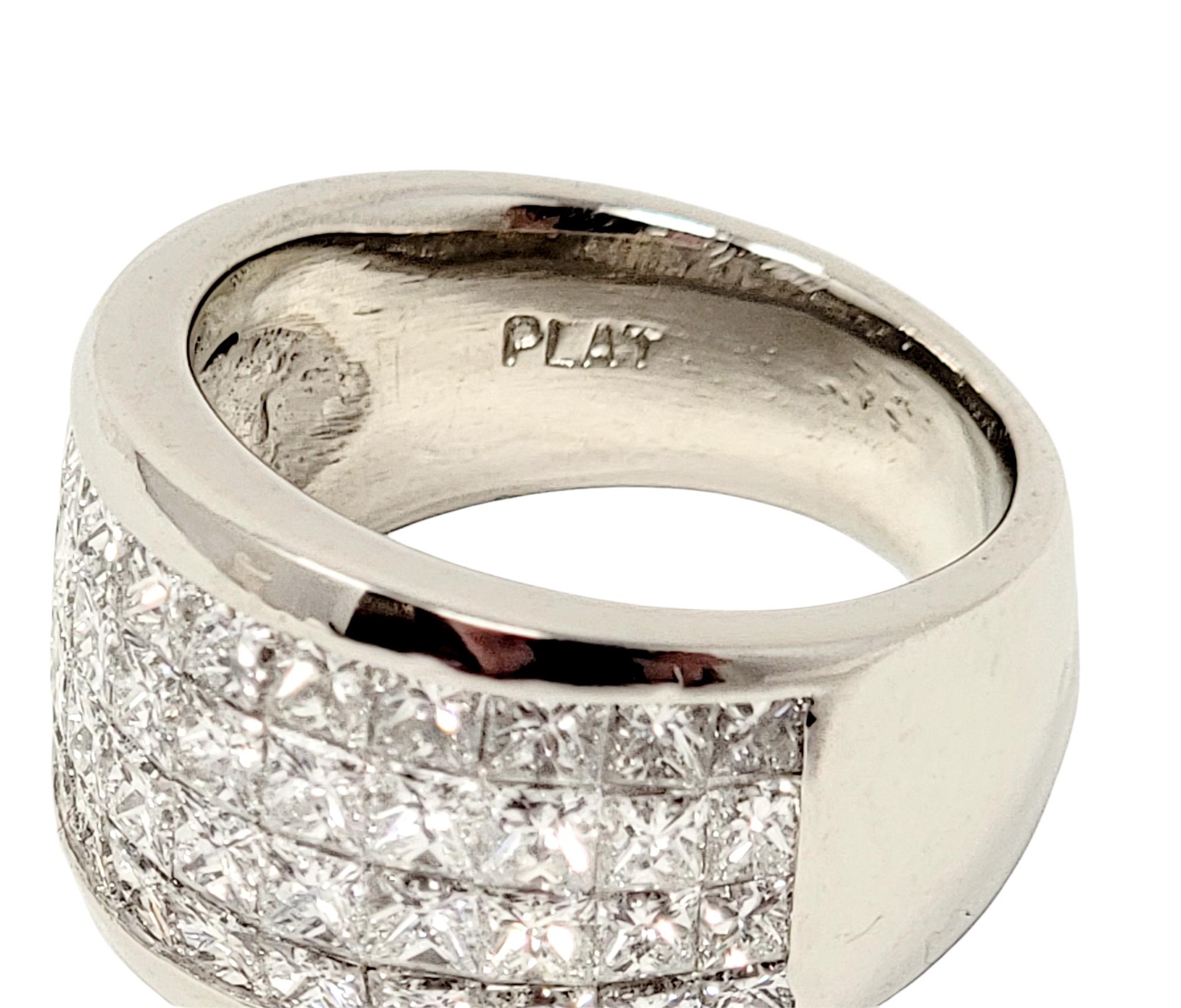 4.80 Carat Total Princess Cut Invisible Set Multi-Row Diamond Platinum Band Ring For Sale 2