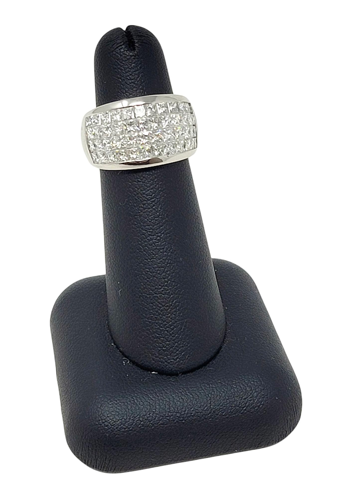 4.80 Carat Total Princess Cut Invisible Set Multi-Row Diamond Platinum Band Ring For Sale 3