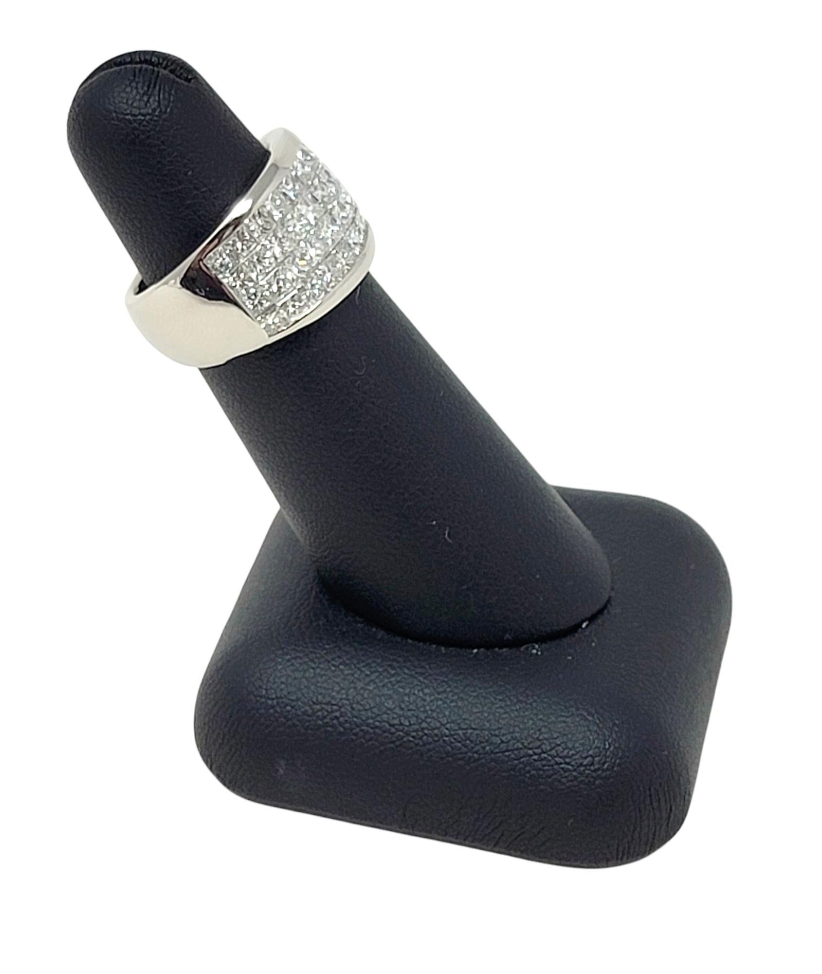 4.80 Carat Total Princess Cut Invisible Set Multi-Row Diamond Platinum Band Ring For Sale 4