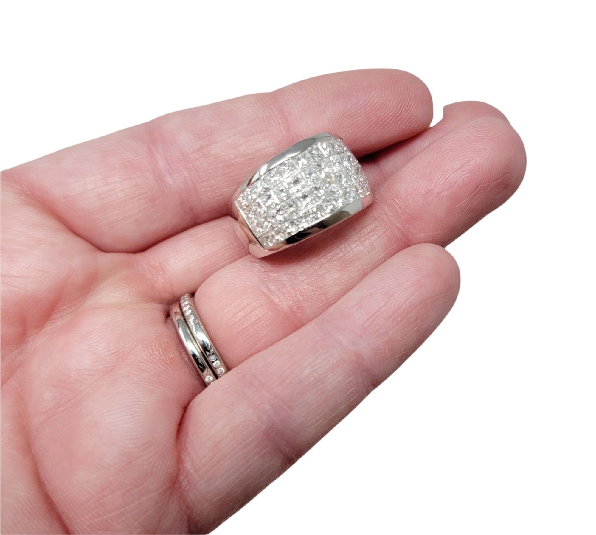 4.80 Carat Total Princess Cut Invisible Set Multi-Row Diamond Platinum Band Ring For Sale 6