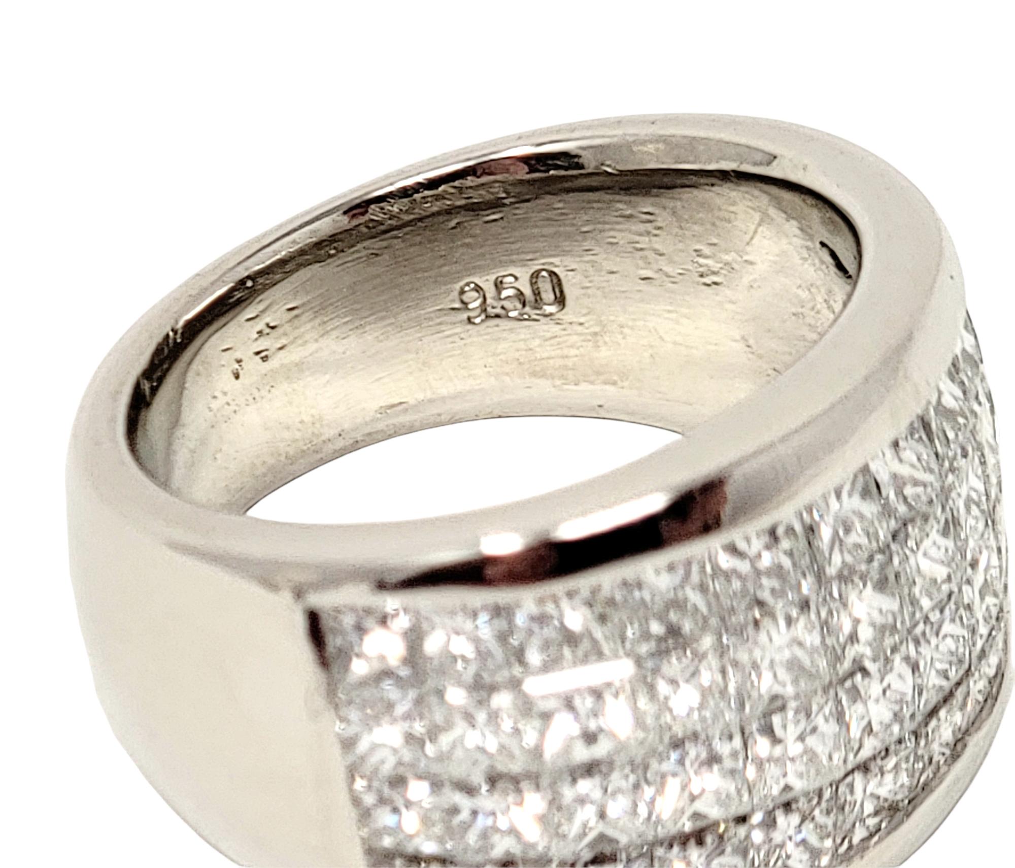 4.80 Carat Total Princess Cut Invisible Set Multi-Row Diamond Platinum Band Ring For Sale 1