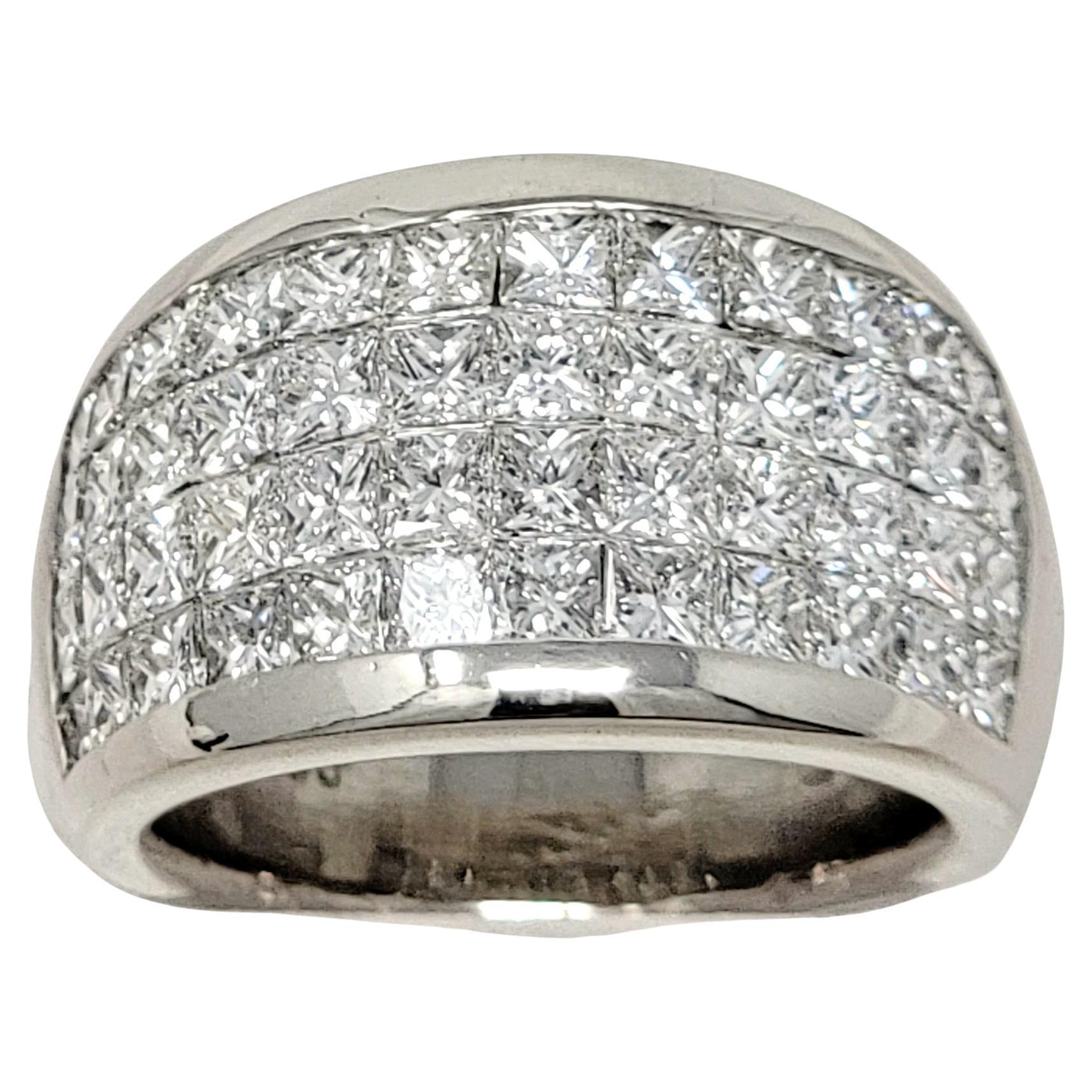 4.80 Carat Total Princess Cut Invisible Set Multi-Row Diamond Platinum Band Ring For Sale