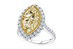 4.80 Carat Yellow Marquise White Diamond Platinum Double Halo Engagement Ring