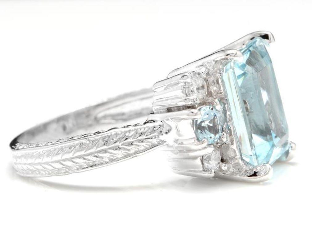 Taglio a rosa Anello con acquamarina naturale da 4,80 carati e diamante in oro bianco massiccio da 14 carati in vendita