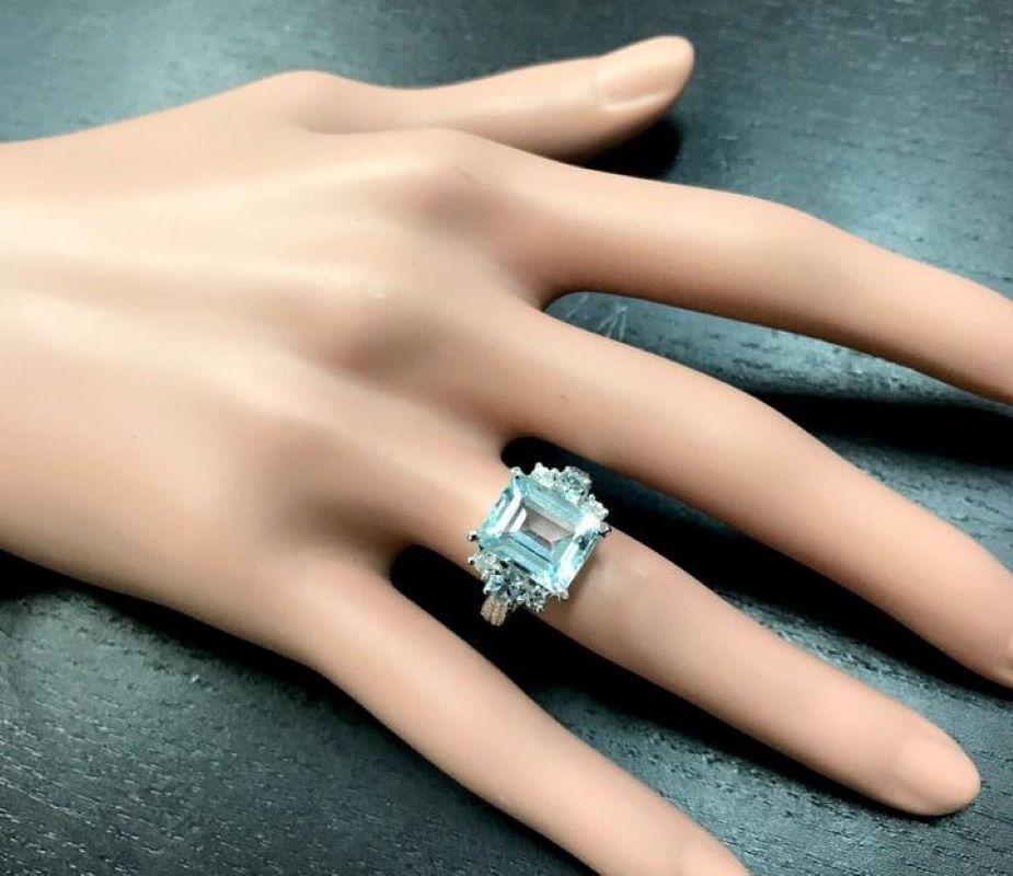 Donna Anello con acquamarina naturale da 4,80 carati e diamante in oro bianco massiccio da 14 carati in vendita