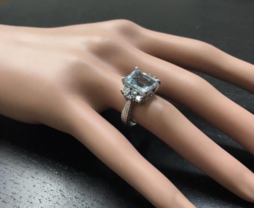 Anello con acquamarina naturale da 4,80 carati e diamante in oro bianco massiccio da 14 carati in vendita 1