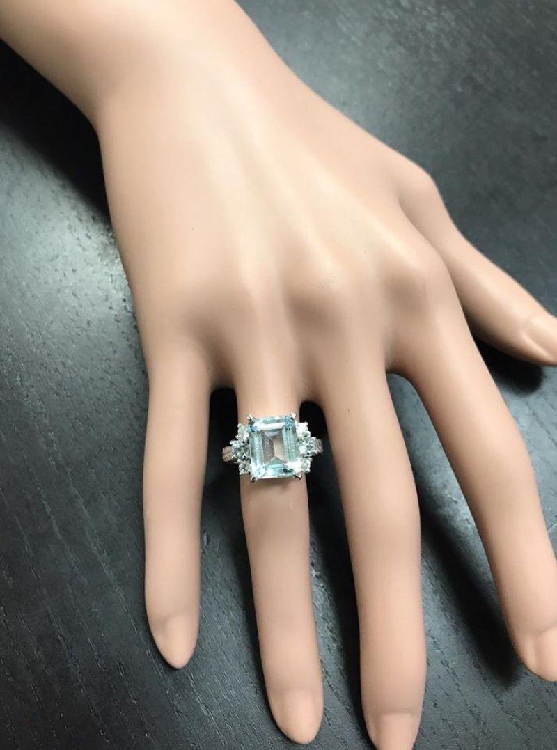 Anello con acquamarina naturale da 4,80 carati e diamante in oro bianco massiccio da 14 carati in vendita 2