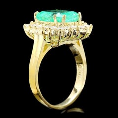 4.80 Carats Natural Emerald and Diamond 18K Solid Yellow Gold Ring