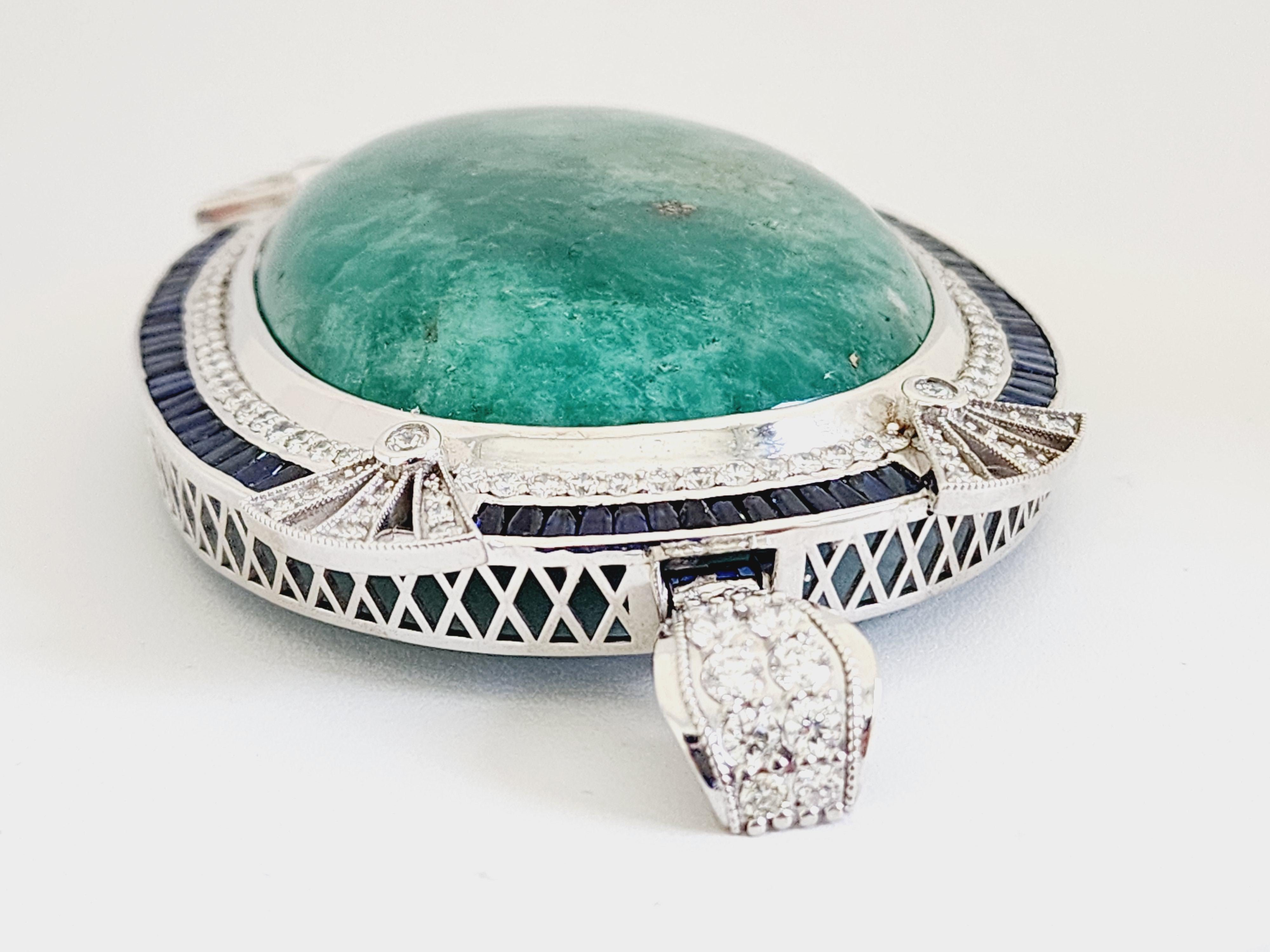 480 Carats Natural Emerald Diamond Sapphire Pendant White Gold 18 Karat In New Condition For Sale In Great Neck, NY