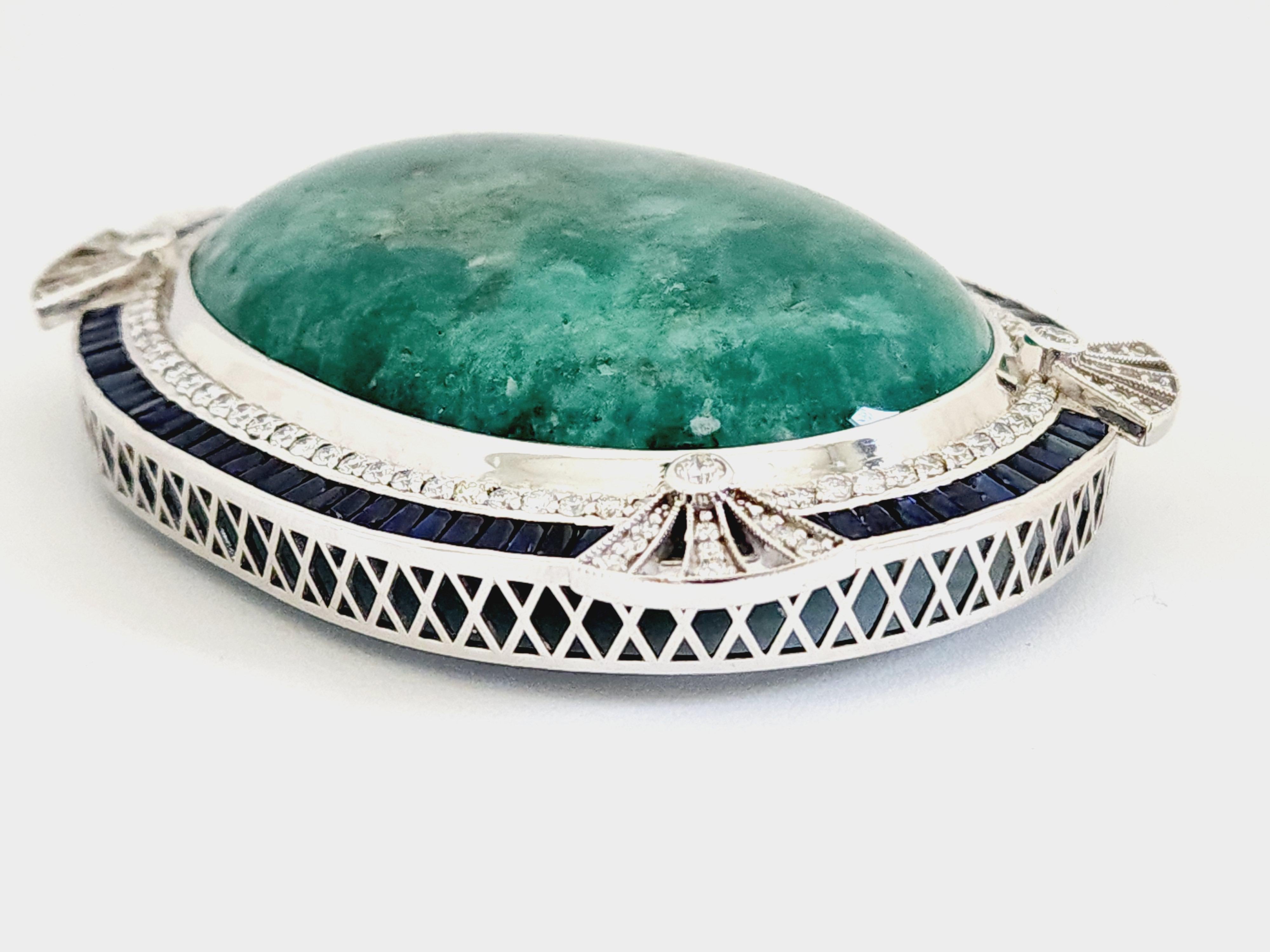 480 Carats Natural Emerald Diamond Sapphire Pendant White Gold 18 Karat For Sale 1