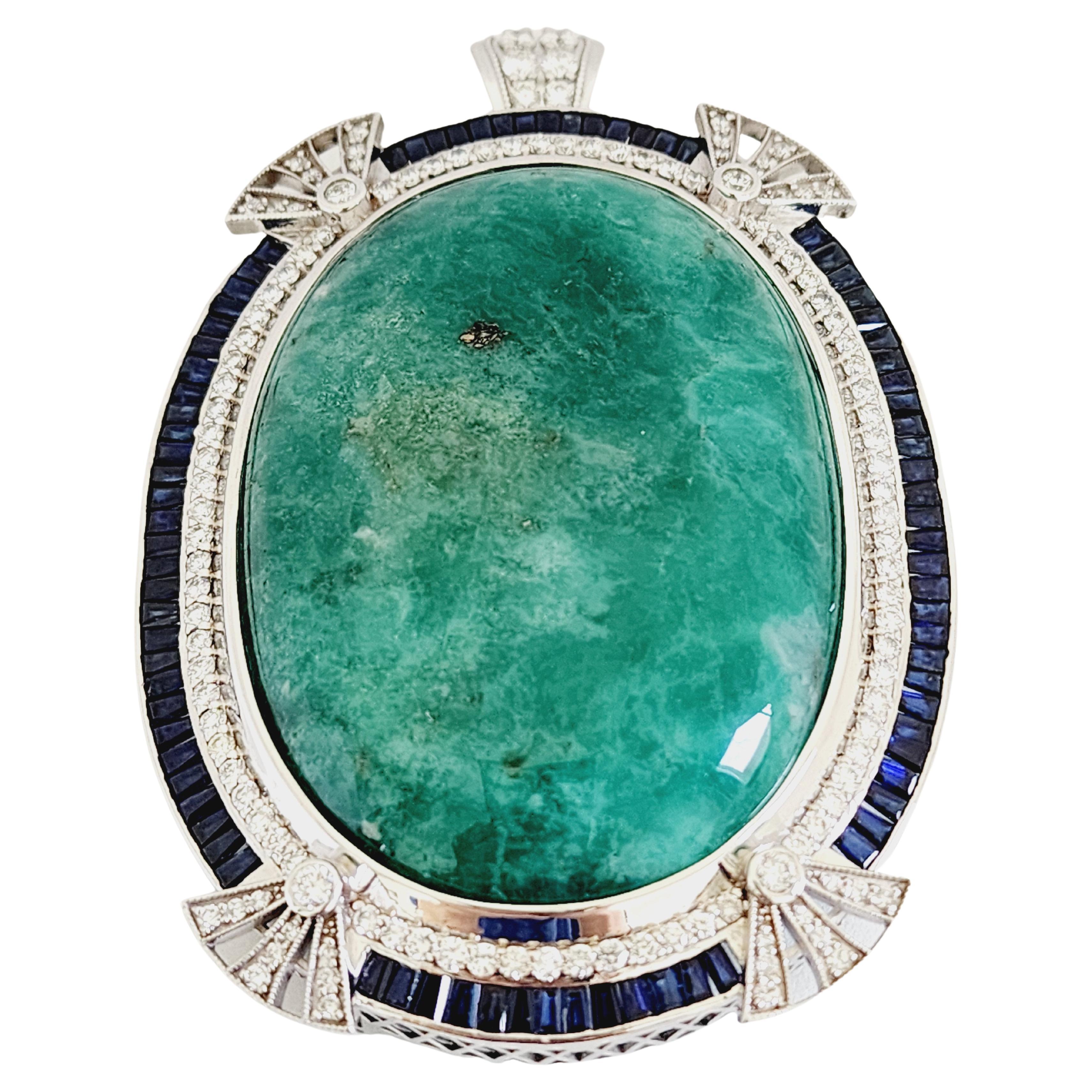 480 Carats Natural Emerald Diamond Sapphire Pendant White Gold 18 Karat For Sale