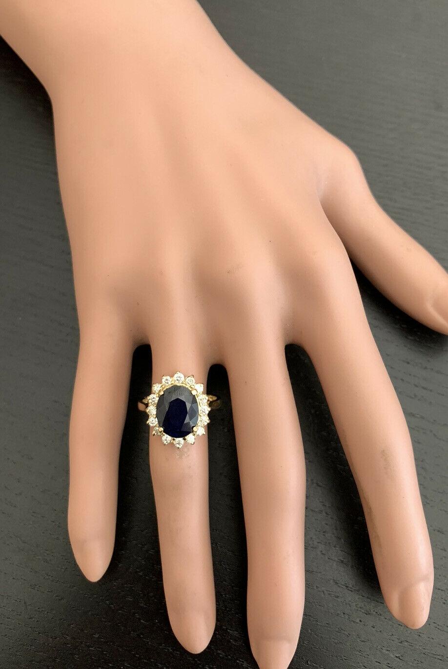 4.80 Carats Natural Sapphire and Diamond 14K Solid Yellow Gold Ring For Sale 1