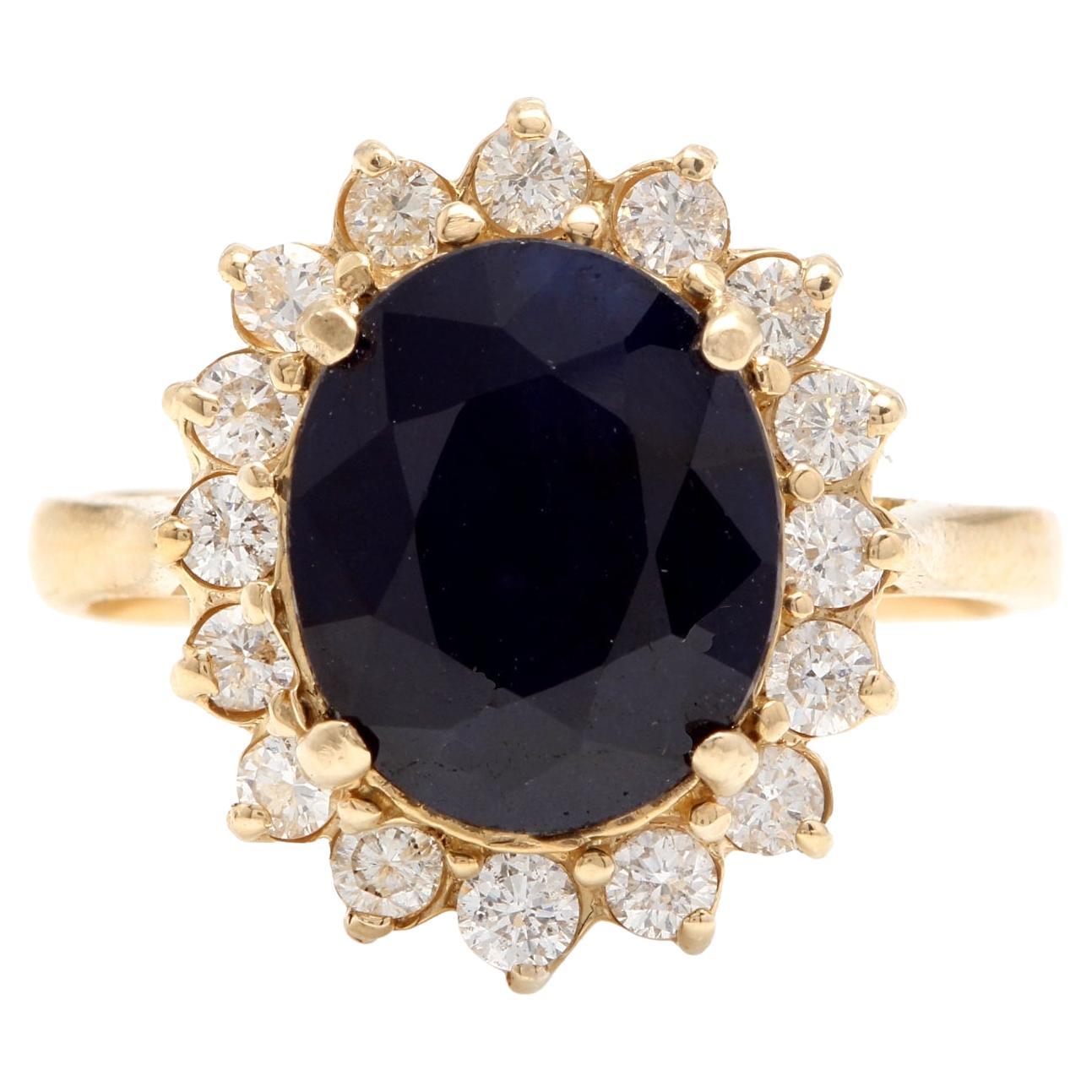 4.80 Carats Natural Sapphire and Diamond 14K Solid Yellow Gold Ring For Sale