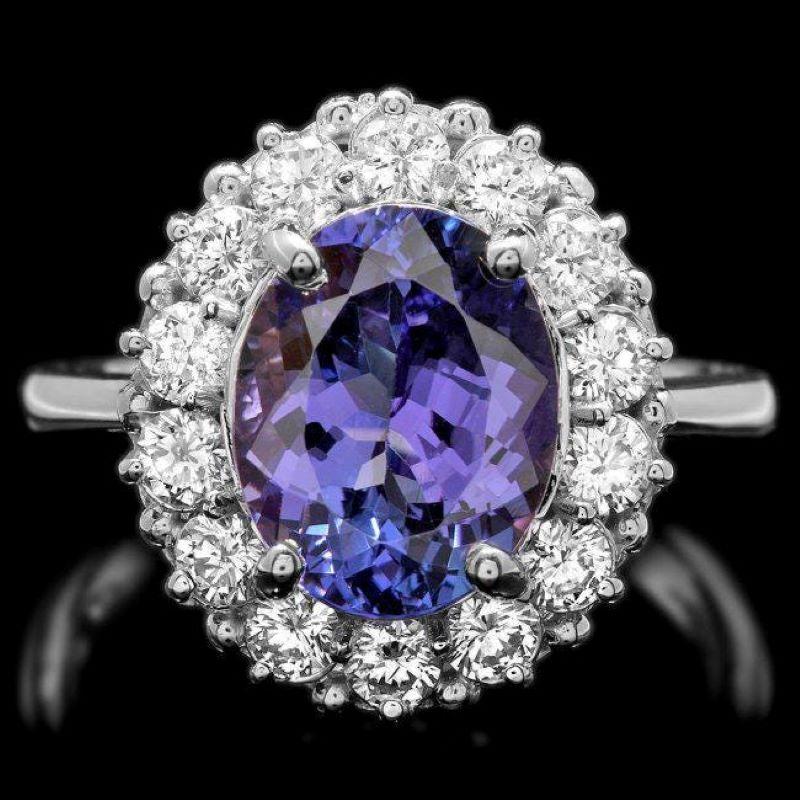 Mixed Cut 4.80 Carats Natural Tanzanite and Diamond 14k Solid White Gold Ring For Sale