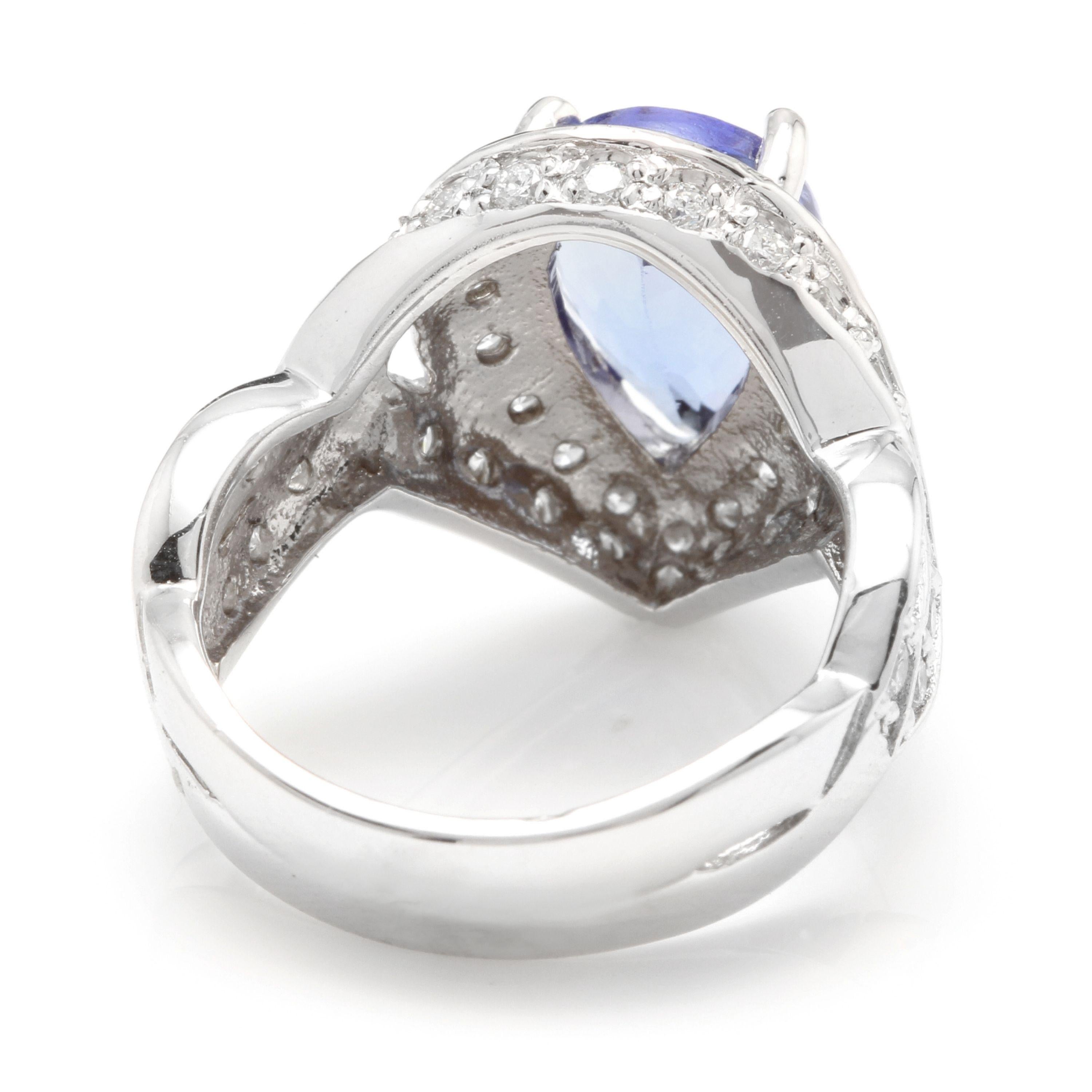 Anillo de oro blanco macizo de 4,80 quilates de tanzanita natural y diamante de 14 quilates en Nuevo estado para la venta en Los Angeles, CA