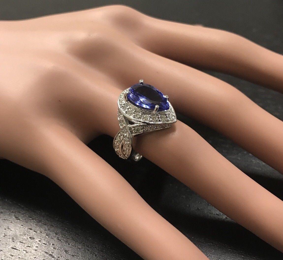 Anillo de oro blanco macizo de 4,80 quilates de tanzanita natural y diamante de 14 quilates en venta 1