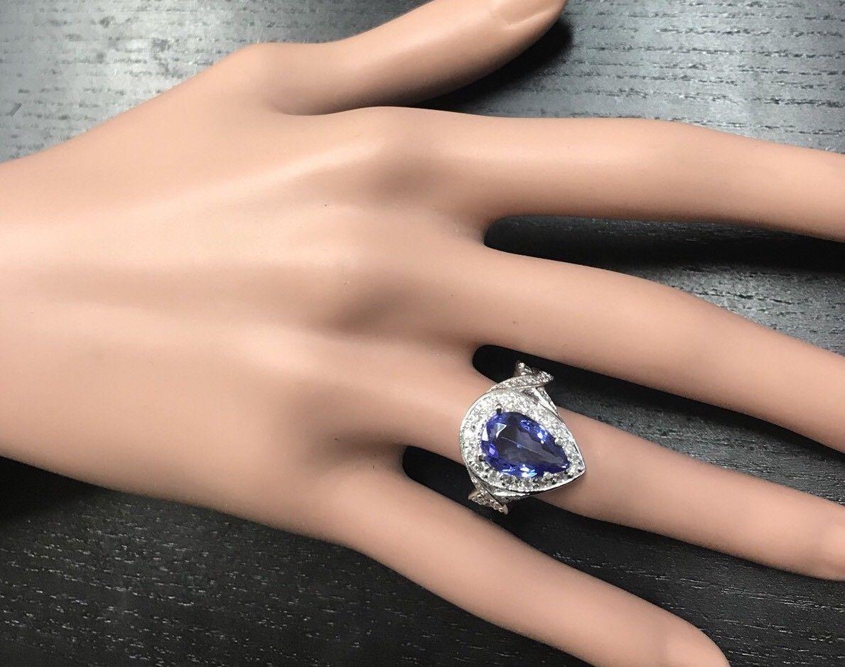 Anillo de oro blanco macizo de 4,80 quilates de tanzanita natural y diamante de 14 quilates en venta 2