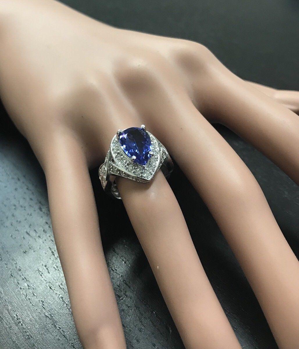 Anillo de oro blanco macizo de 4,80 quilates de tanzanita natural y diamante de 14 quilates en venta 3