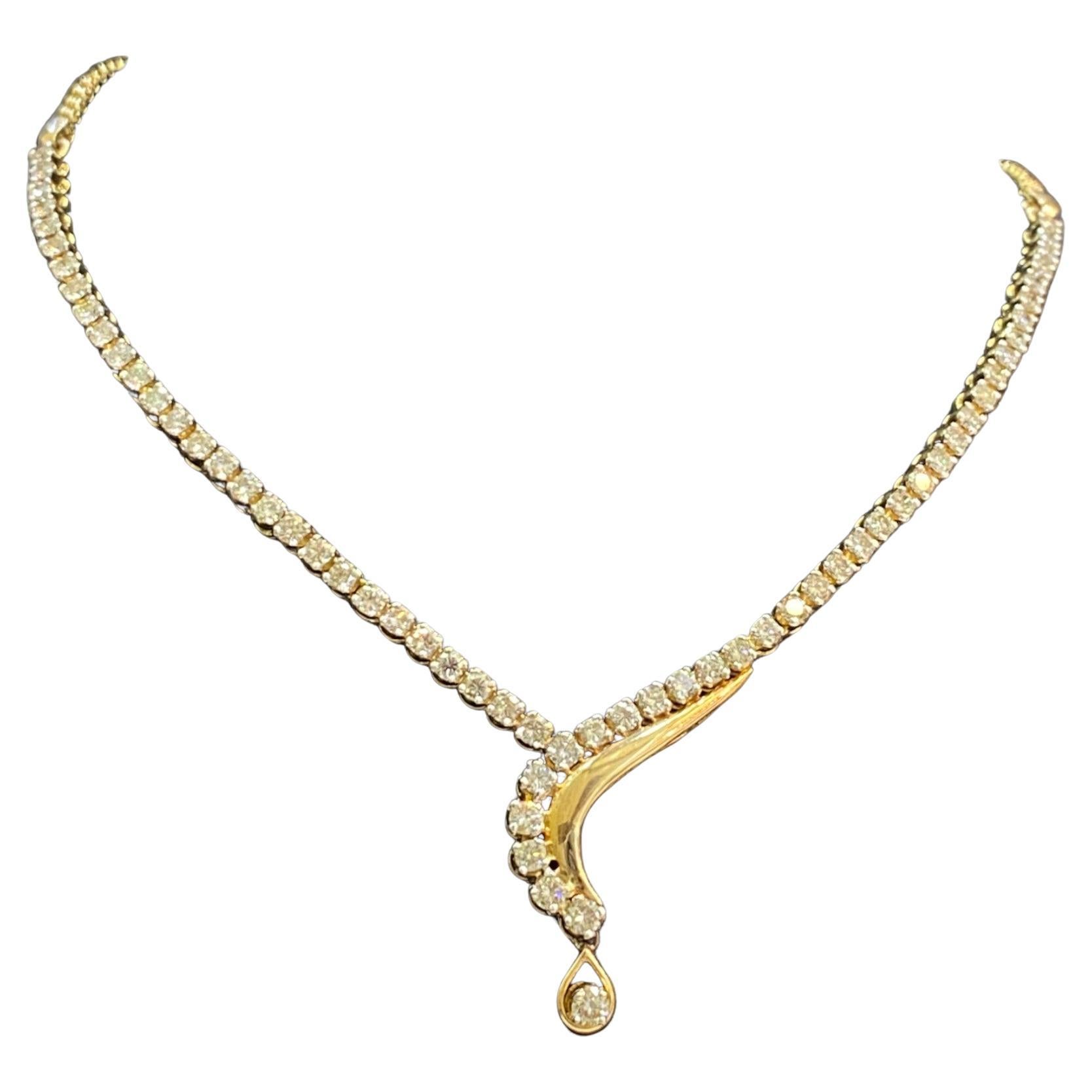 4.80 Cts F/VS1 Round Brilliant Cut Diamonds Tennis Necklace Fine 14K Yellow Gold