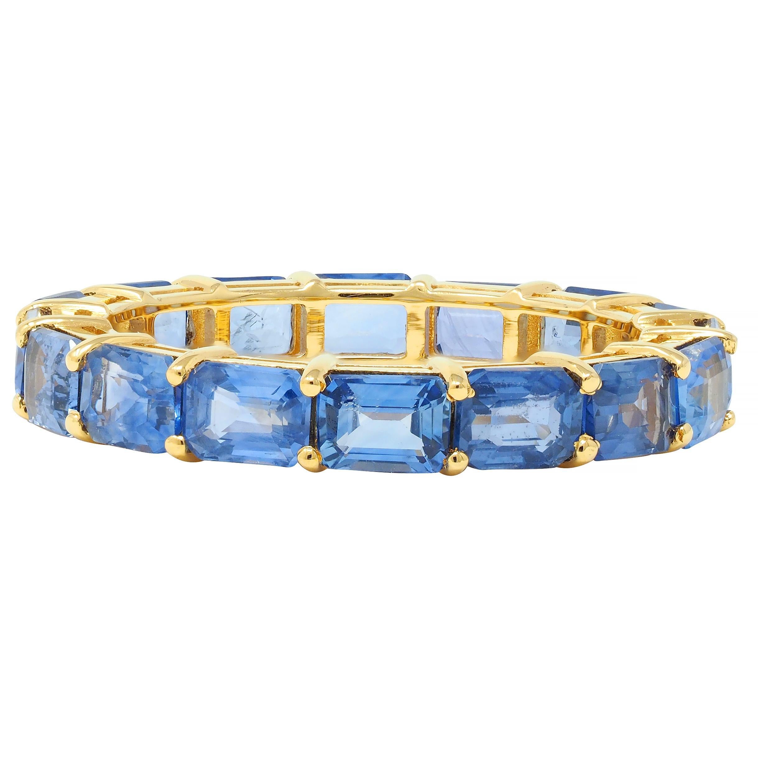 4.80 CTW Smaragdschliff Saphir 18 Karat Gelbgold Eternity Band Ring Damen