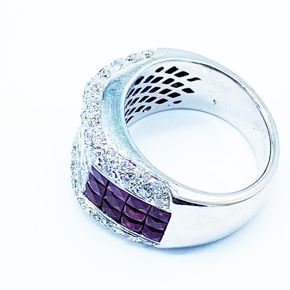4,80 CTW Unsichtbarer Diamant und Taubenblut Rubin Ring Breite 18 Kt Weißgold (Französischer Schliff)