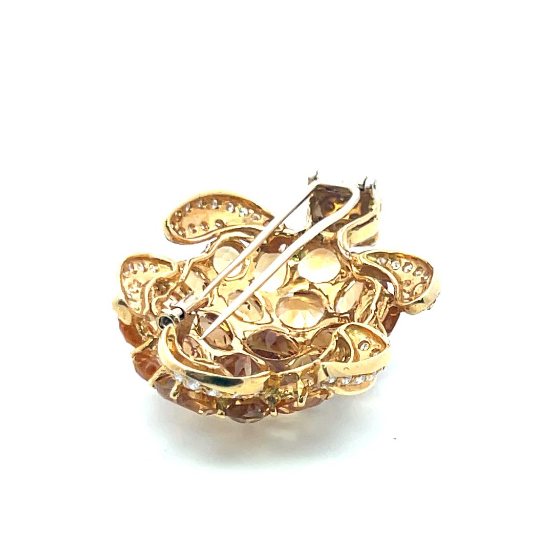 48.00 Carat Citrine 2.50 Carat Round Diamond 18K Yellow Gold Pin Brooch en vente 8